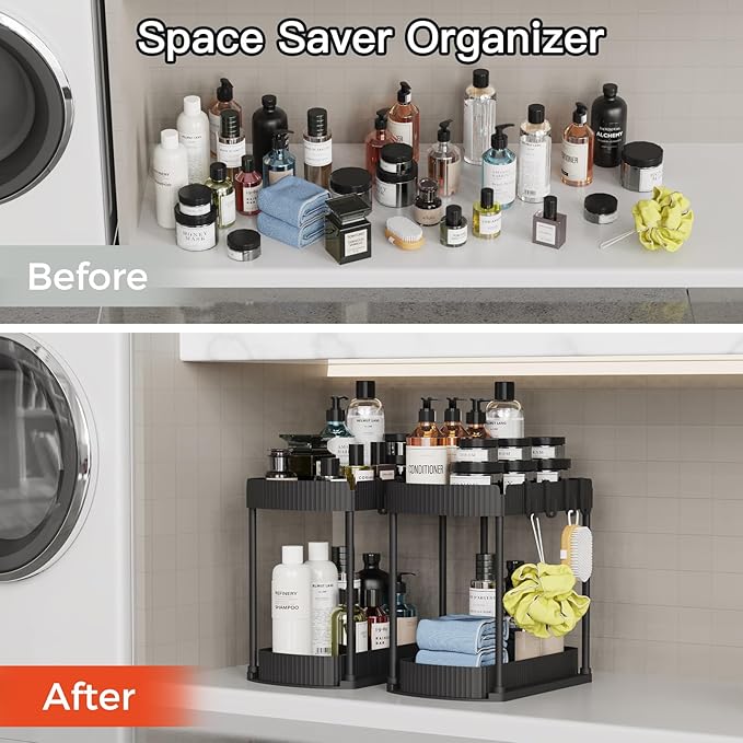Ukeetap 2 Pack Multi-Purpose Pull-Out Storage Organizers, Under Sink Organizers and Storage for Bathroom & Kitchen, Under Cabinet Organizers and storage, 14.8 Inch, Black