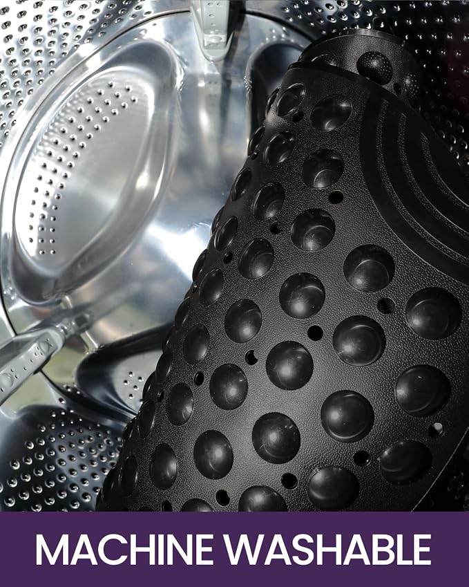 DEXI Bathtub Mat Non Slip 16x35, Shower Floor Mats for Bathroom Bath Tub, Washable Oval Bathmat with Suction Cups and Drain Holes, Black