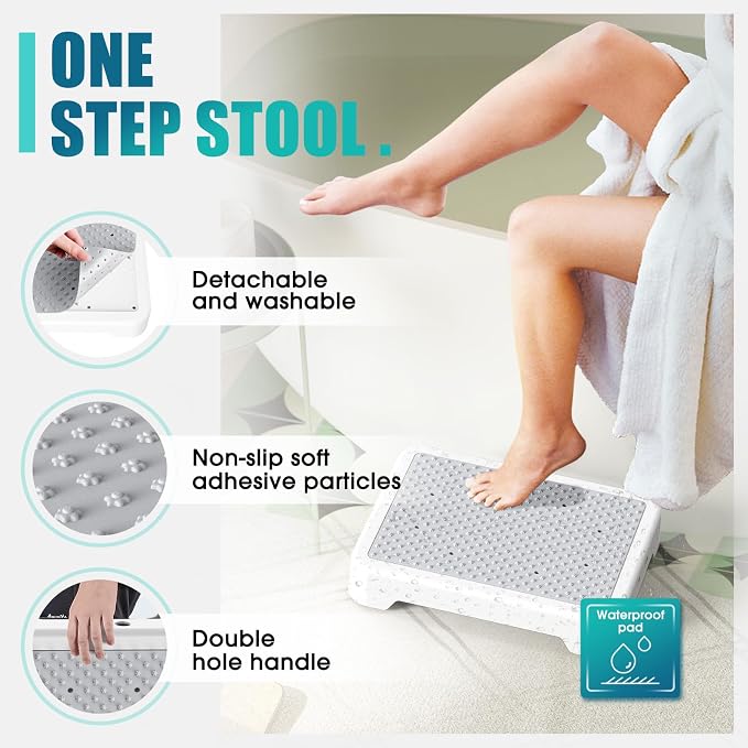 SPACELEAD Mobility Step Stool for Adults & Seniors, Indoor/Outdoor Portable Stair Assist, Anti-Slip Platform for Bathroom， Kitchen, Office, and Bedroom, 600lbs Capacity, White Gray