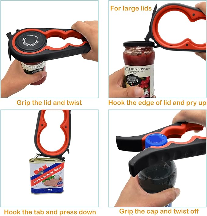 Jar Opener for Weak Hands, 5 in 1 Bottle Opener for Seniors with Arthritis | Multifunction Lid Opener, Adjustable, Non-slip, Effortlessly Open Jars Bottles and Ring Pull Cans,Included Rubber Gripper Pad