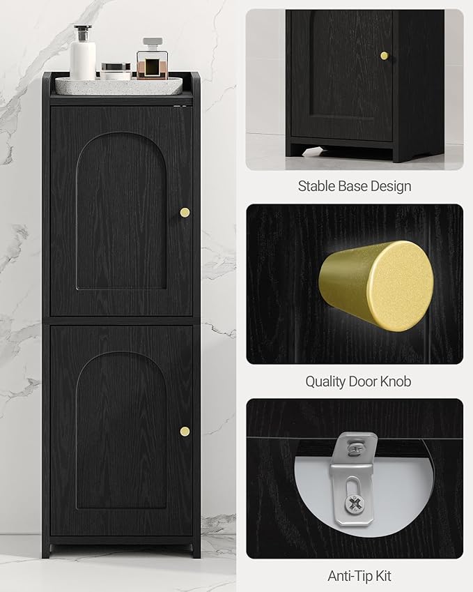Hzuaneri Bathroom Storage Cabinet, Small Corner Floor Cabinet with 2 Doors and Adjustable Shelf, Narrow Toilet Paper Cabinets, Bathroom Organizer for Small Spaces, 7.9" D x 9.8" W x 29.5" H Black