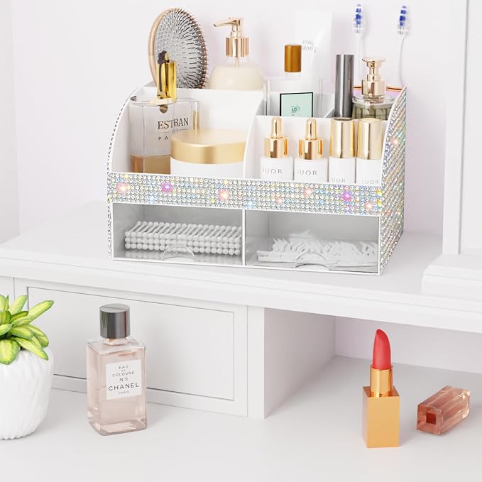 COMFYROOM Makeup Organizer, Bathroom Organizer (Bling White)