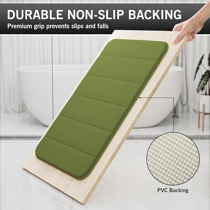 RUN HELIX Bathroom Rugs Set 2 Piece Memory Foam Bath Non-Slip Bath Mat,Washable Room Mats,Absorbent Shaggy Rugs Super Soft Kitchen Mats, Batroom Carpets for Bathroom,Tub,Shower Home Decor（Green）