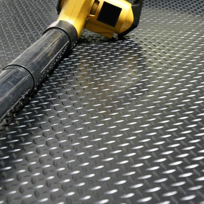Anti-Slip Rubber Diamond Floor Mat - Durable, Non-Skid, Waterproof Floor Protection for Home, Gym, Garage, and Vehicles - 2.5 mm x 4 ft x 6 ft Rolls - Black (4x6 FT)