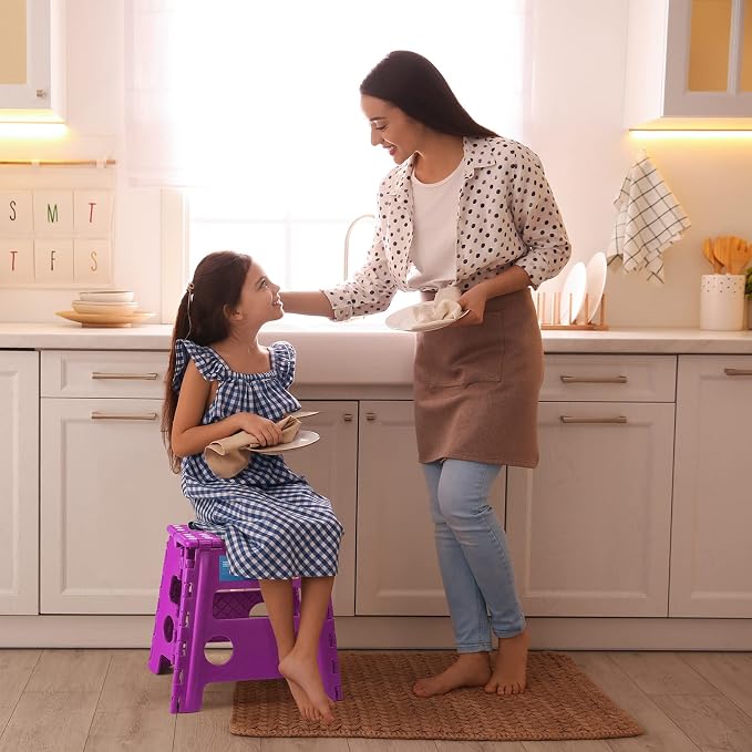 Korpai 13" Folding Step Stool for Adults and Kids Holds Up to 300 lbs,Non-Slip Folding Stools with Portable Handle, Compact Plastic Foldable Step Stool for Bathroom,Bedroom, Kitchen, Purple,1PC