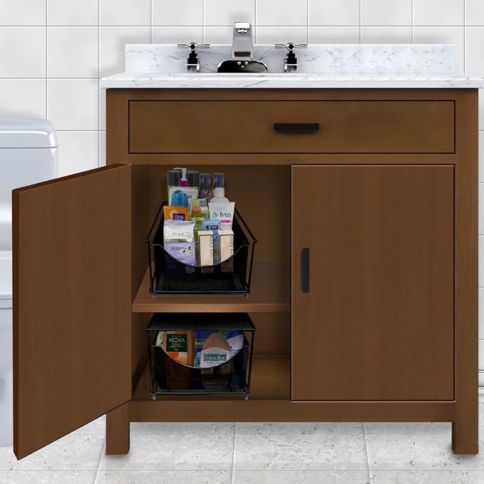 Sorbus® Cabinet Organizer Drawers— Mesh Storage Organizer with Pull Out Drawers—Ideal for Countertop, Cabinet, Pantry, Under the Sink, Desktop and More (Black Bottom Drawer)