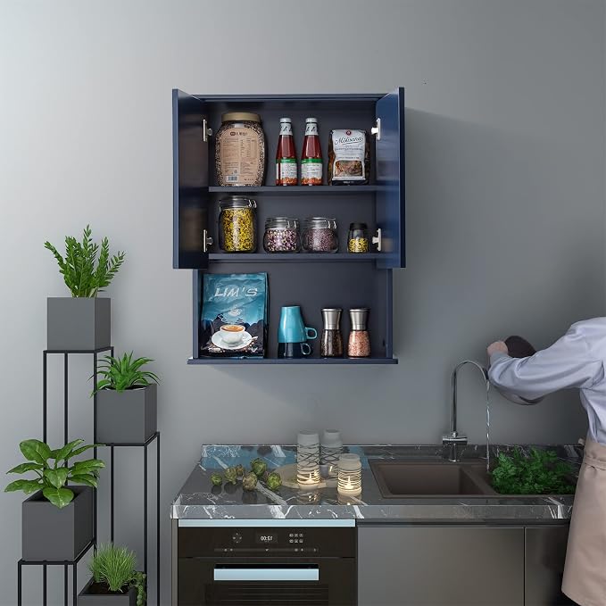 VANIRROR Navy Blue Bathroom Cabinet Wall Mounted with 2 Doors and Adjustable Shelf, 23"x29" Wooden Medicine Cabinet Over Toilet Storage Wall Hanging Cabinets for Bathroom,Bedroom,Kitchen,Laundry Room