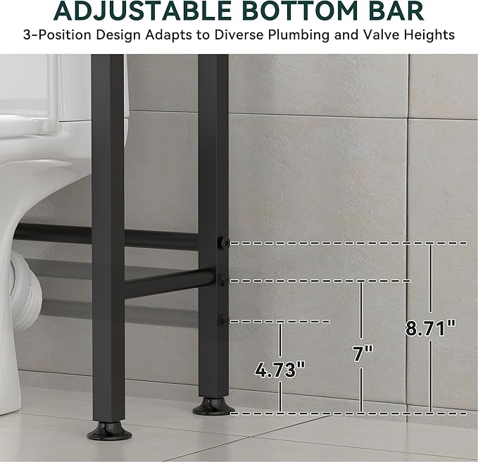 GloTika 4-Tier Over The Toilet Storage with Paper Holder and 4 Hooks - Metal Over Toilet Bathroom Organizer Shelf, Freestanding Bathroom Cabinet for Laundry/Living Room (69.3" H, Black Brown)