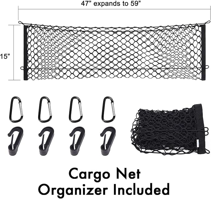 GRAB-IT 6 ft Truck Cargo Retriever | Includes Cargo Net Organizer Plus Vehicle Debris and Snow Broom | Heavy Duty Grabber Reach Tool - 110 Pound Pull | Rust Resistant Aluminum and Stainless Steel