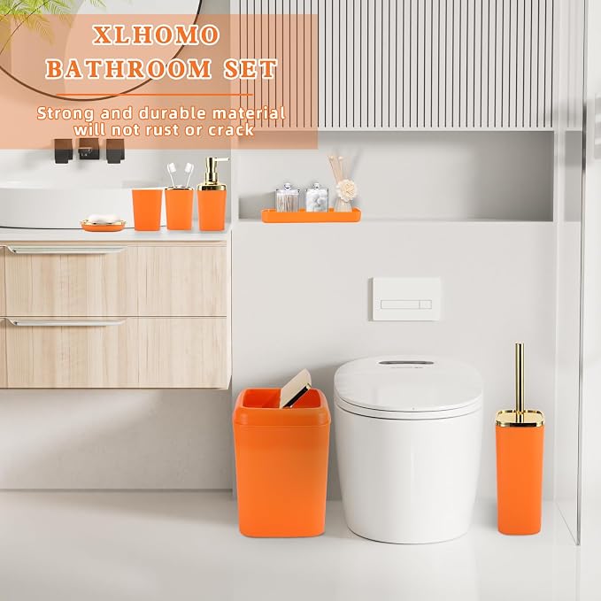 XLHOMO Bathroom Accessories Set - 26PCS Orange Bathroom Set, Luxury Bathroom Accessory Set with Shower Curtain and Rugs and Bathtub Mats for Home