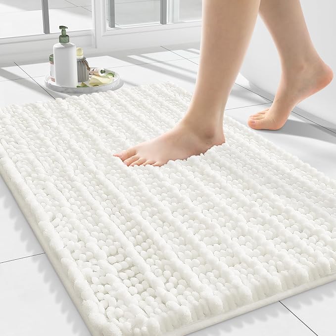 Smiry Bathroom Rugs Mat 24x16, Extra Soft Absorbent Chenille Bath Rugs, Non Slip Rubber Backing Machine Washable Quick Dry Bath Mats for Bathroom Floor, Tub, Shower, Home Decor Accessories, Ivory