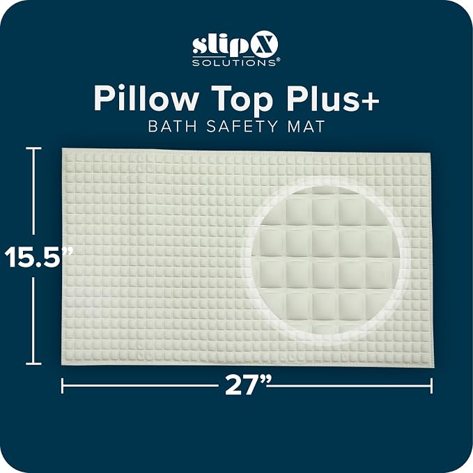 SlipX Solutions Pillow Top Cushioned Bath Mat, Non Slip Comfort Underfoot, 700 Air-Filled Pillows, Soft Shower Mat, Strong Suction Cups, Cream, 27" x 15.5"