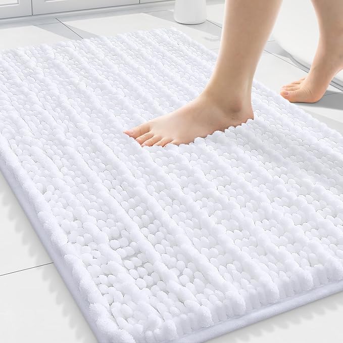 Smiry Bathroom Rugs Mat 30x20, Extra Soft Absorbent Chenille Bath Rugs, Non Slip Rubber Backing Machine Washable Quick Dry Bath Mats for Bathroom Floor, Tub, Shower, Home Decor Accessories, White