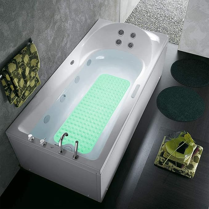Bath and Shower Mat, Extra Long Non-Slip Bath Mat (39" x 16"), Machine Washable Bath Tub Mat (Pure Light Green)