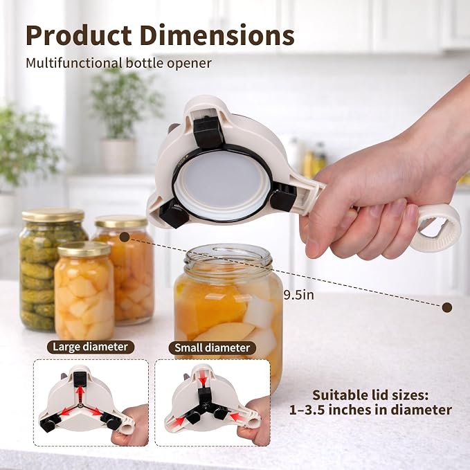 4 in 1 Multi-Purpose Jar Opener,Magnetic Stainless Steel Can Opener with Ergonomic Handle,Home Kitchen Helper,Multi Size Lid Tool for Jars Cans Wine Bottles