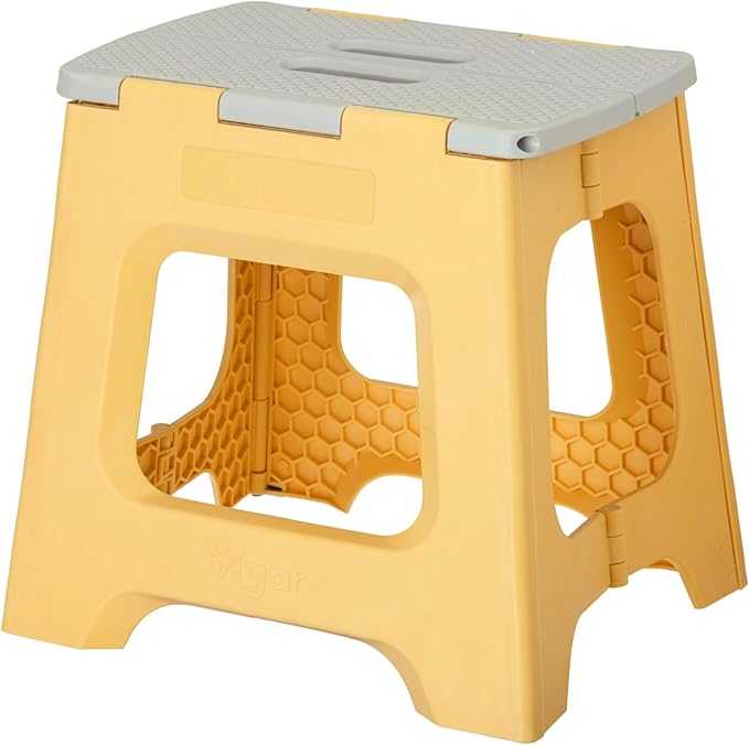 Vigar Compact Folding Step Stool - 12-1/2 Inch Foldable Step Stool for Adults, Lightweight Portable Stool with Handle, Non Slip Step Stool, Space-Saving Stool up to 330 lb - Spring Yellow