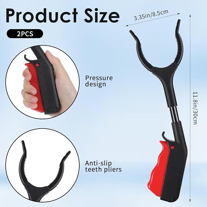 Mabor 2-Pack Grabber Tool with 360° Rotating Jaw – Lightweight Trash Grabber Pickup Stick for Seniors, Gardening, and Household Use (Black)
