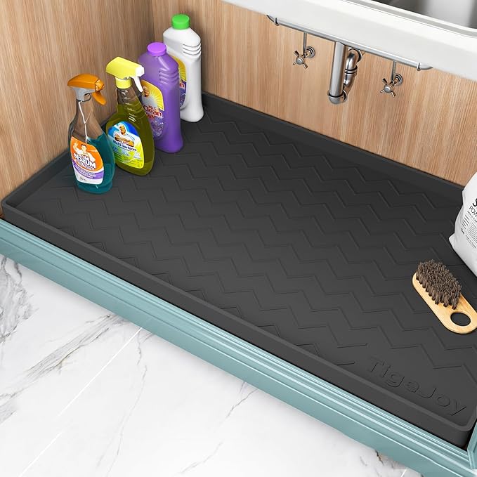 TigeJoy 31" x 22" Under Sink Mats for Kitchen Waterproof, Leak-Proof Silicone Mat Sink Protector and Cabinet Liner, Kitchen Essentials Organizer and Storage, Boot or Shoe Tray, Pet Feeding Mat