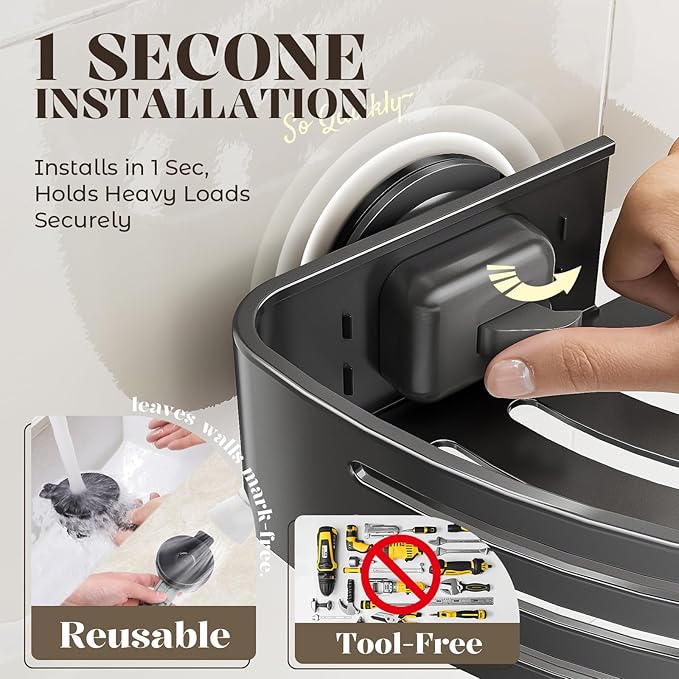Corner Shower Caddy Suction Cup,Shower Shelves with Hooks,No Drilling Powerful Suction Bathroom Organizers and Storage,Removable Waterproof Rustproof Shower Bathroom Accessories Decor(Grey 1Pack)