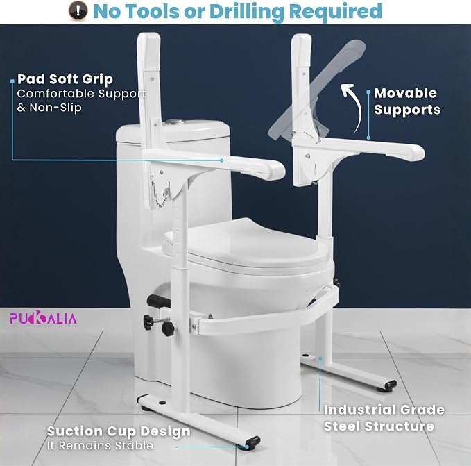 Toilet Safety Frames & Rails for Seniors - Flip-up arms for Wheelchair Access - 400 lbs Heavy Duty Medical Stand Assist Frame, Adjustable Height and Width, Handicap Grab Bars