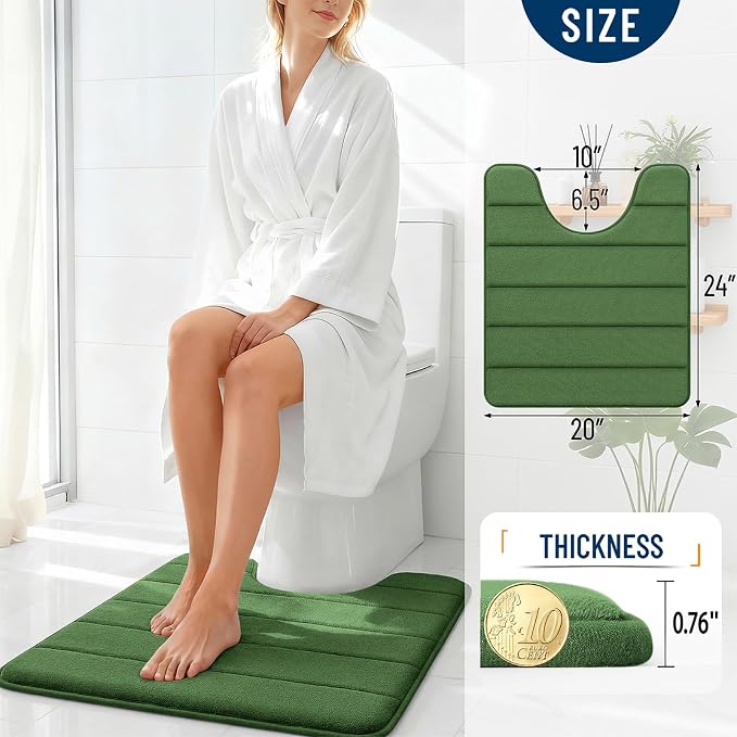 OLANLY Memory Foam Toilet Rugs U Shaped 24x20, Super Soft Absorbent Contour Bath Rugs, Quick Dry Machine Washable Toilet Mat, Bathmat Floor Carpet, Bathroom Home Decor Accessories, Olive Green