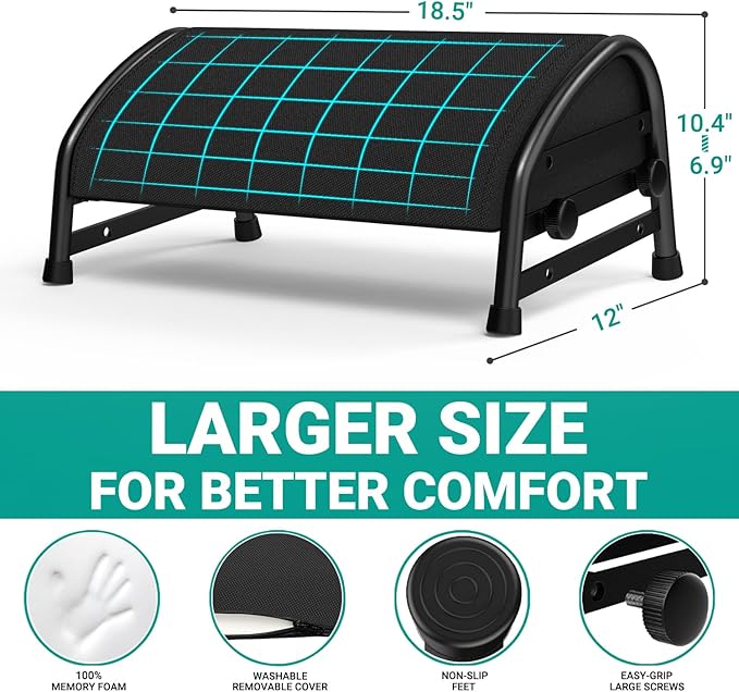 YEASHEIN Adjustable Foot Rest for Under Desk at Work, Ergonomic Foot Stools with 7 Positions, Elevated Cushion Under Desk Footrest with Metal Frame, Leg Rest Used for Home, Car, PC Gaming Accessories