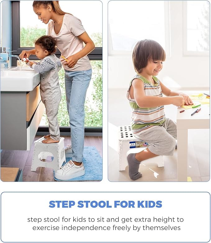 ACKO 2PACK Folding Step Stool - 11" Height Premium Heavy Duty Foldable Stool for Kids and Adults, Plastic Stepping Stool for Kitchen Bathroom, White