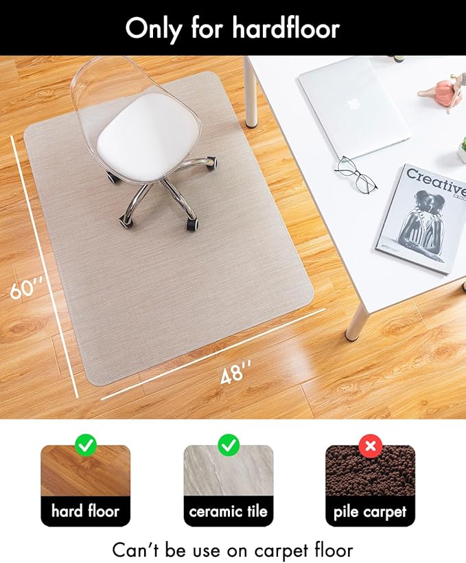 Baroyal Office Chair Mat for Hardwood Floor Under Desk Computer Rolling Chair Mat for Wood/Tile Floor Non-Slip Heavy Duty Desk Rug PVC Plastic Hard Floor Protector 48" x 60" (Parchment)