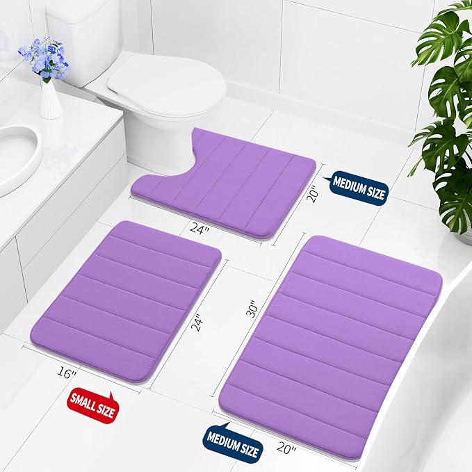 Buganda Memory Foam Bath Mat, 47" x 24", Ultra Soft and Non-Slip Bathroom Rugs, Water Absorbent and Machine Washable Bath Rug Runner for Bathroom, Shower, and Tub, Lavender