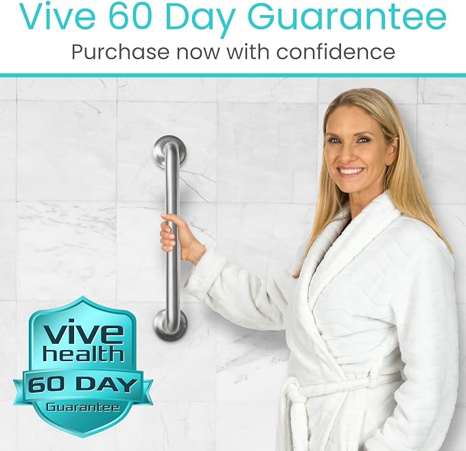 Vive Bathroom Grab Bars for Seniors (2 Pack, 16") - ADA Suction Cup Shower Grab Bars for Elderly & Disabled Adults, Bathtub Safety Handles, Handicap Bath Support Rails, Tub Side & Wall Bar