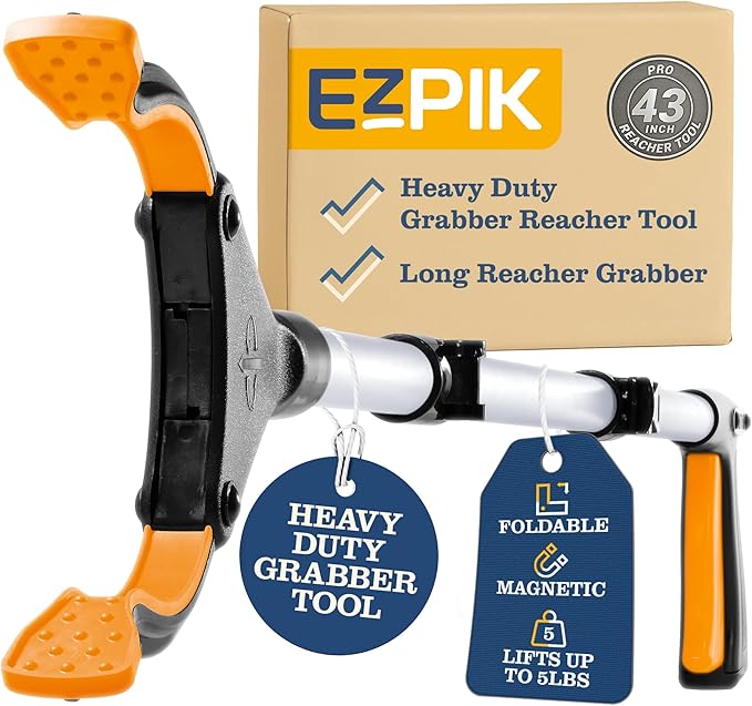EZPIK Pro 43" Foldable Grabber Reacher Tool for Seniors - Grabbers for Elderly Reaching Tool Heavy Duty Pickup Trash Picker Upper Equipment - Claw Grabber Stick for Reaching Aids, Weed Gripper