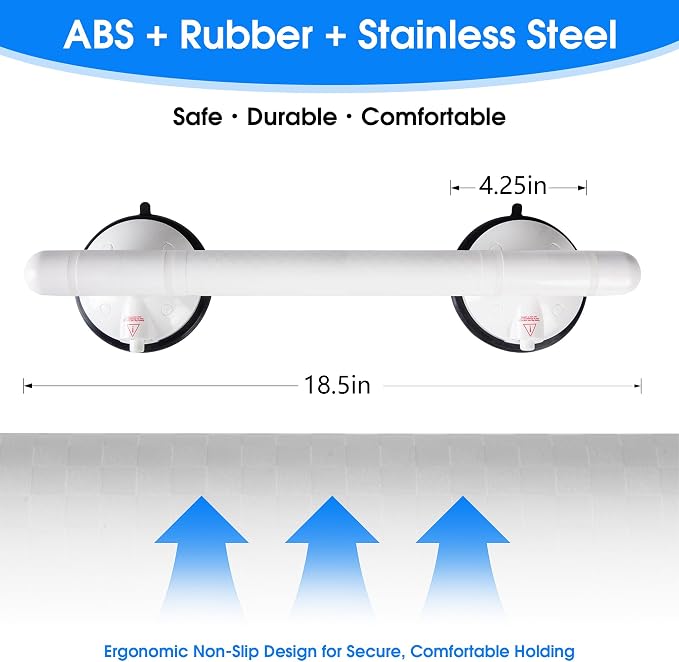 18.5inch Upgrade Suction Shower Grab Bar, Portable Shower Handle Bar Suction Grip Bar Bathtub Handle with Strong Hold Suction Cup Fitting and Rapid Release for Bathroom 1PACK