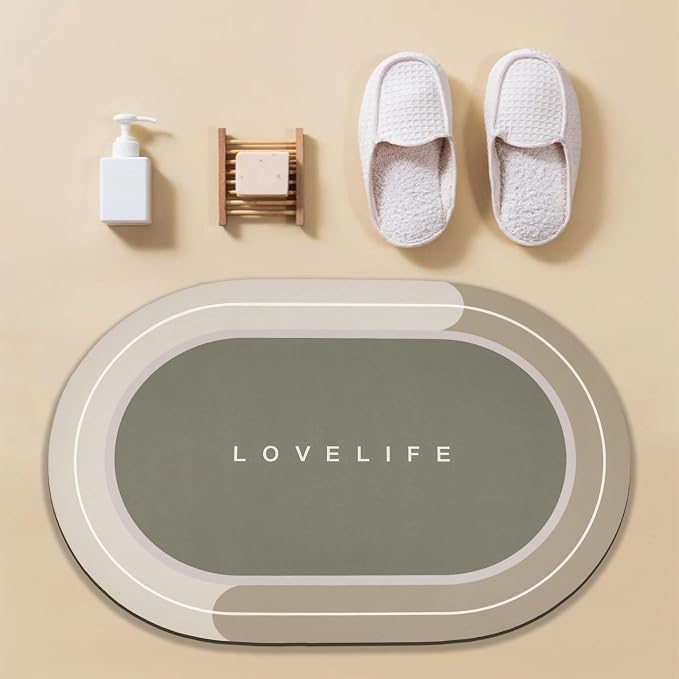 Rubber Bath mats Quick-Drying Non-Slip Bathroom mat Super Absorbent Bath mat Instant Dry Bath mat, Bathroom Rug in Front of The Kitchen Sink, Shower Room, Bathtub, Oval(Beige+17x59in)