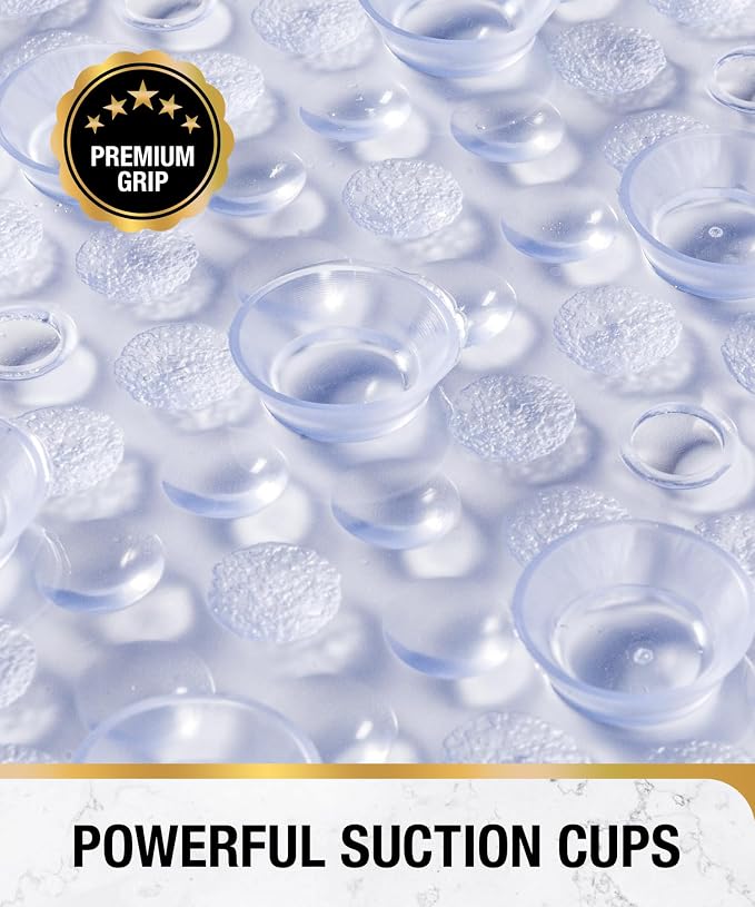 HITSLAM Bathtub Mat Non Slip, 35x16 Inch Bubble Oval Bath Tub Mat for Bathroom, Machine Washable Shower Mat with Suction Cups and Drain Holes, Clear