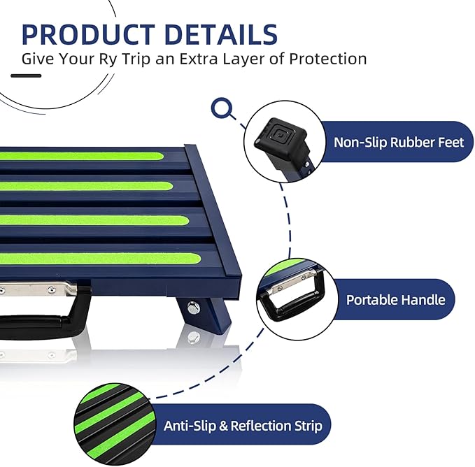 Aluminum RV Steps, 4-Level Adjustable Folding Step Stool with Non-Slip Rubber Feet, Non-Slip Fluorescent Strip Platform Rv Accessories, Supports Up to 1000 lbs - Blue