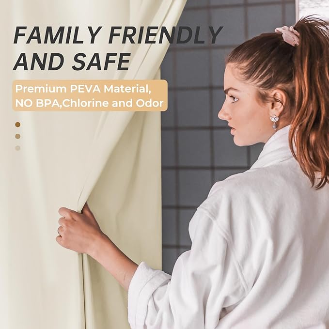 AmazerBath Plastic Shower Curtain Liner, 72 x 78 Inches PEVA Beige Shower Curtain with Heavy Duty Clear Stones and Grommet Holes, Waterproof Thick Bathroom Plastic Shower Curtains