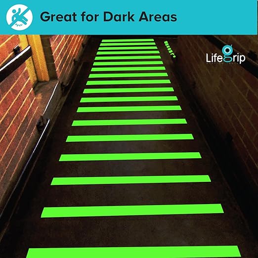 LifeGrip Anti Slip Traction Tape with Glow in Dark Green, 4 Inch x 38 Feet - Best Grip, Friction, Abrasive Adhesive for Stairs, Tread Step, Indoor and Outdoor, Luminous Green (4 inch X 38 feet)