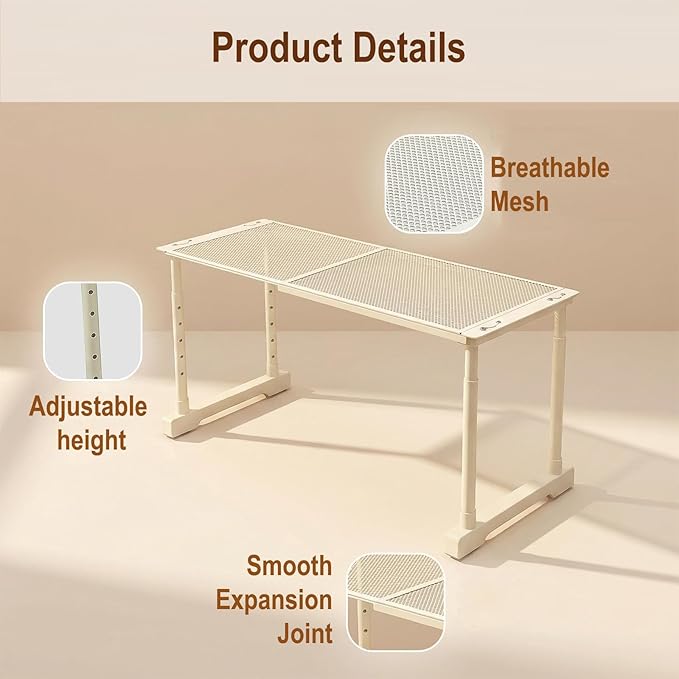 Expandable Cabinet Organizer Shelf, Adjustable Height Under Sink Storage Organizer, Shelf Riser for Kitchen, Bathroom, Wardrobe, Under Sink Counter(Beige) (1)