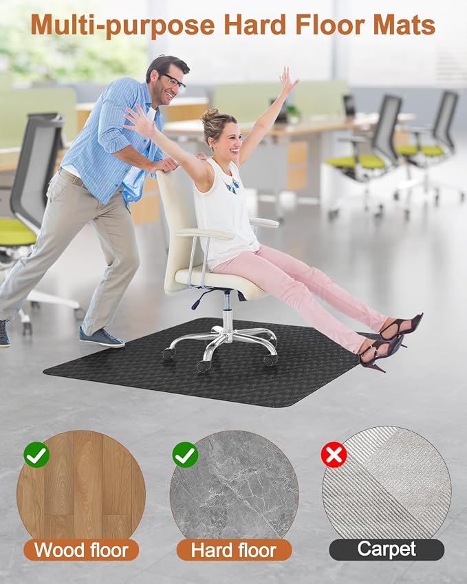Blvornl Large Office Chair Mat for Hardwood Floor, Rolling Chair Mat for Hard Wood, Large Anti-Slip Hard Floor Protector, Heavy Duty Computer Desk Rug for Office and Home 35.4"*47.2" Black