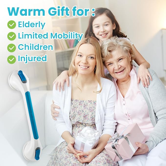 TAILI Shower Grab Bar Glow in The Dark, 2 Pack 16.8 in Grab Bars for Bathtubs and Showers,Shower Handles Rails for Seniors and Elderly,Bathroom Safety Grip Removable No Drilling Waterproof Blue,G9