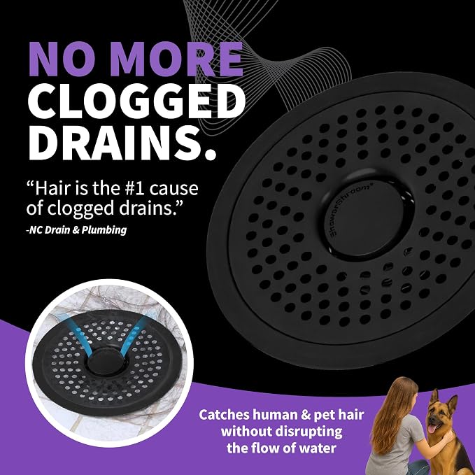 ShowerShroom Ultra Matte Black Hair Catcher, Stainless Steel Drain Protector, Fits All Shower Drains