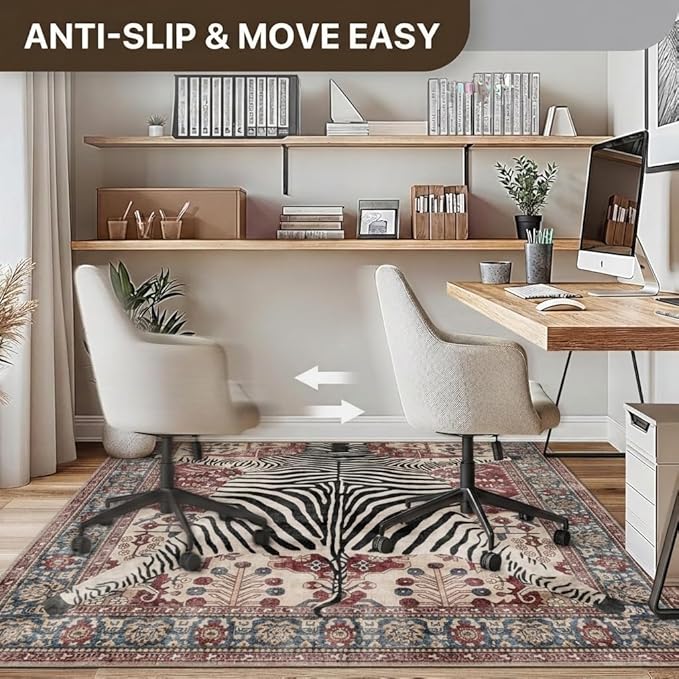 48"x72" Office Chair Mat for Hardwood Tile Floor, Under Desk Carpet Protector for Rolling Computer Chair Mat, Machine Washable Area Rug, Anti-Slip 1/5" Thick Low Pile Thin Vinyl Floor Mat, Red