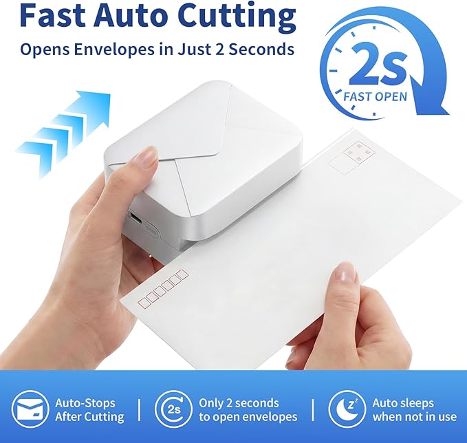 Rechargeable Electric Letter Opener Mail Opener Letter Openers Envelope Slitter Automatic Letter Opener Portable & Safe Blade Design, Universal Envelope Efficient Tool for Office Home (White)