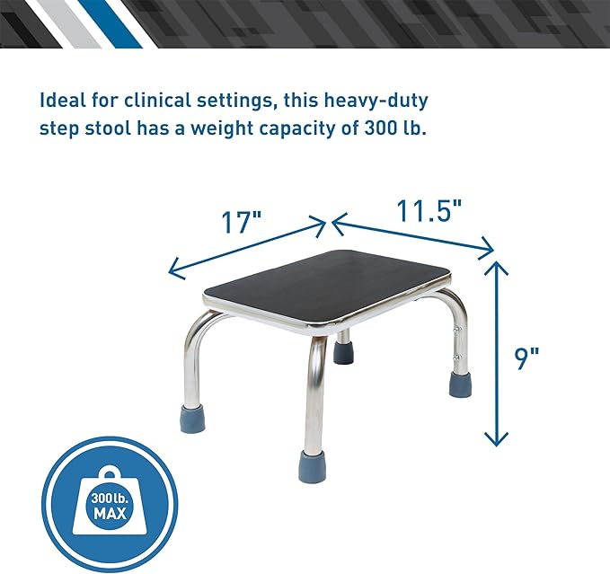 BodyMed Heavy-Duty Foot Step Stool with Non-Slip Rubber Platform for Seniors & Adults – Holds up to 300lbs, 9 ½ in. Step Up, 18”L x 11.5”W x 9.5”H