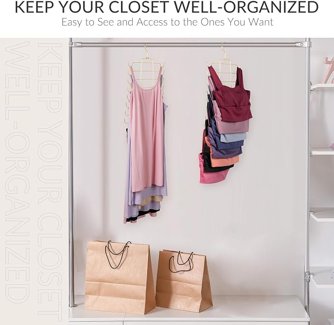 ZEDODIER 3 Pack Tank Top Hanger Space Saving, Bra Hangers for Closet Organizer, Hanging Bra Organizer Tank Tops Holder with 24 Hooks, Metal Closet Organizers and Storage Small Space Solutions, Gold