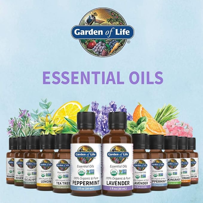 Garden of Life Essential Oil,Lavender0.5 fl oz (15 mL),100% USDA Organic&Pure,Clean,Undiluted&Non-GMO -for Diffuser, Aromatherapy, Meditation, Skincare, Sleep - Calming, Relaxing, Soothing (Pack of 2)