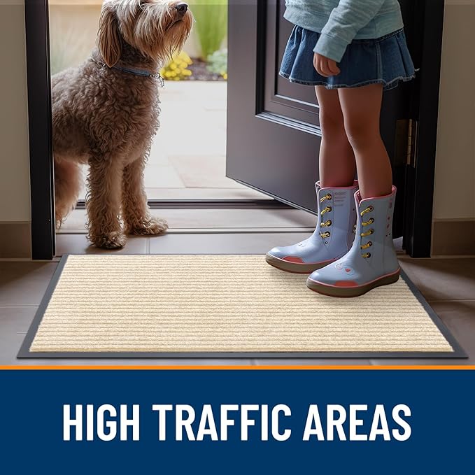 OLANLY Front Door Mat Indoor Outdoor Entrance, 2-Pack 71 x 47 Inch, Waterproof Heavy Duty Doormat, Fade Resistant, Low Profile, Easy Clean Patio Porch Welcome Floor Mats for Entry, Beige