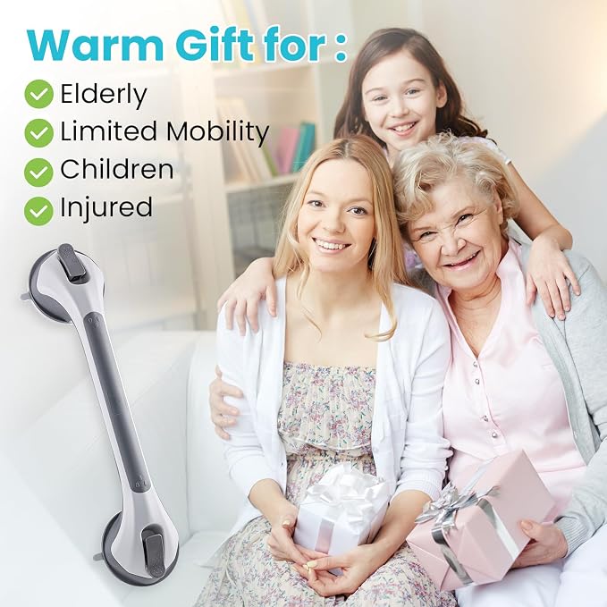 TAILI Shower Grab Bar Glow in The Dark, 2 Pack 16.8 in Grab Bars for Bathtubs and Showers,Shower Handles Rails for Seniors and Elderly,Bathroom Safety Grip Removable No Drilling Waterproof Grey,G9
