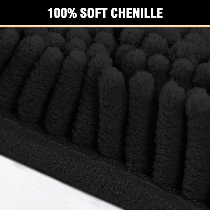 H.VERSAILTEX 20x32 Bath Mat Non-Slip Bathroom Rug Shag Shower Mat Machine-Washable Bath Mats with Water Absorbent Soft Microfibers Chenille Plush Rugs - Black