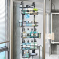 Consumest Over The Door Shower Caddy - 5 Tier Adjustable Shower Organizer Hanging with 2 Toothbrush Holders & 4 Hooks, Rustproof Organizer Shelf, Storage Rack for Bathroom, Black